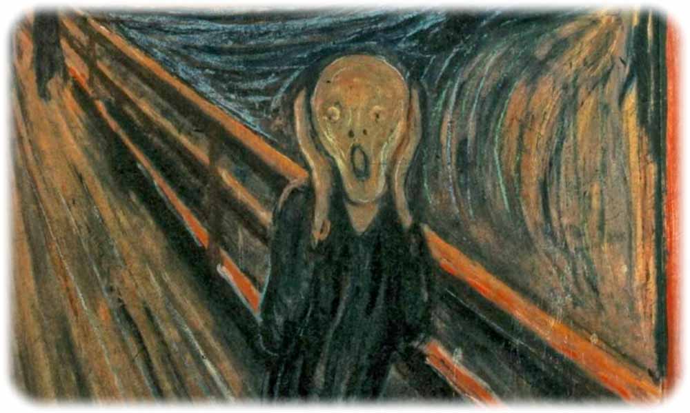 Bloß keine Panik: Der Psychologe hilft. (Ausschnitt aus Edvard Munchs Gemälde "Der Schrei") Repro: Mark Harden (?), WebMuseum at ibiblio, Wikipedia, Public Domain