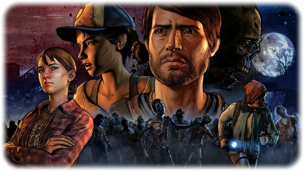 Javier (Mitte) und seine Familie tun sich mit Clementine (hinten links) zusammen, um inmitten von Zombie-Horden und Bösewichten der Sekte "Ne Frontier" zu überleben. Abb.: Telltale
