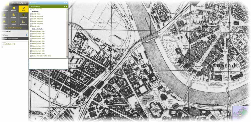 Wer wissen will, wie die Straßen und Plätze in Dresden früher hießen, kann im Themenstadtplan auch historische Karten einblenden. Bildschirmfoto von stadtplan2.dresden.de
