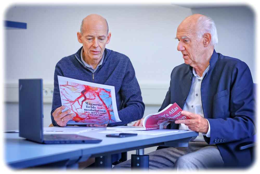 Dr. Thomas Herrmannsdörfer (li.) und Prof. Richard Funk untersuchen die therapeutische Wirkung von Magnetfeldern auf gestörte Motoneuronen. Foto: HZDR/Amac Garbe