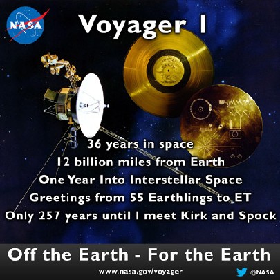 Bei der NASA ist der Jubel groß - in ihrer Botschaft spielen an Voyager spielen sie u.a. auf den 1. "Star Trek"-Film an. Abb.: NASA