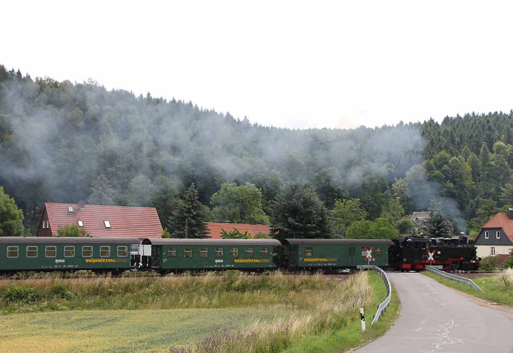 Mit Volldampf nimmt dieser Zug der Weißeritztalbahn die steigungsreiche Strecke vor Schmiedeberg. Foto: Peter Weckbrodt