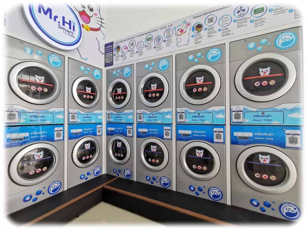 Waschmaschinen von Haier in einem "Internet der Dinge"-Waschsalon in Thailand. Foto: Haier