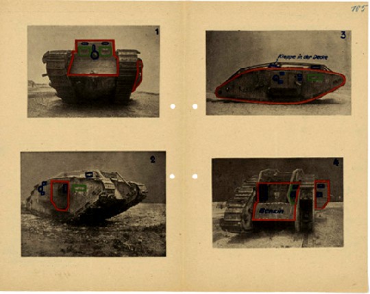 Um die britische Panzer-Wunderwaffe zu stoppen, gab das Generalkommando Merkblätter aus, die die verwundbaren Stellen der "Tanks" zeigten. Repro: Sächs. Staatsarchiv