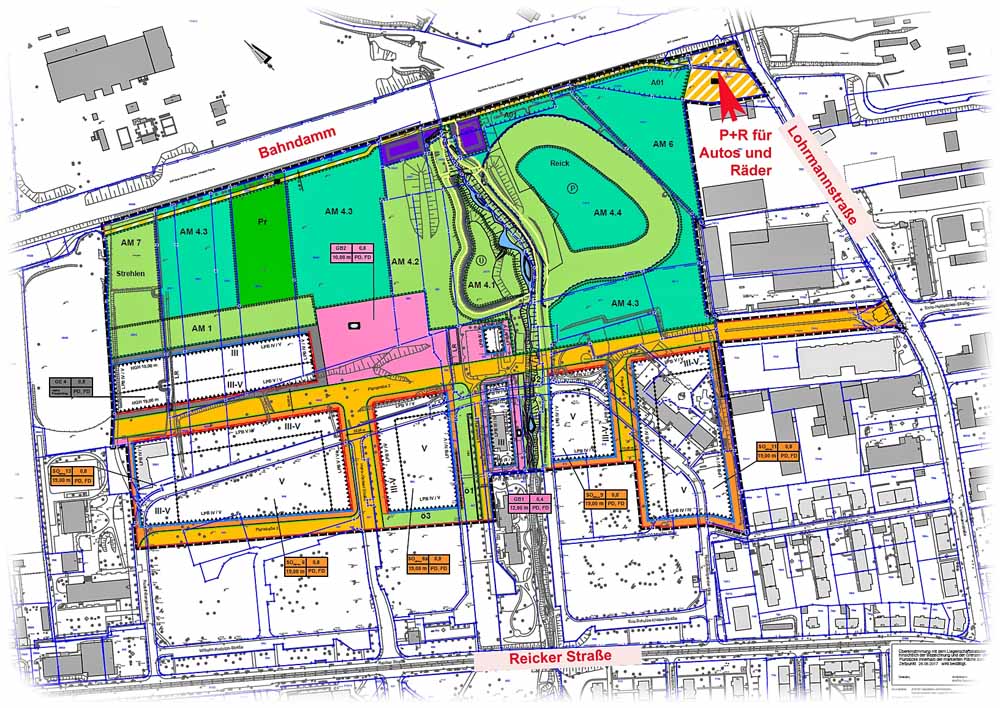 Der Abschnitt "B" des Wissenschaftsparks Ost in Dresden-Strehlen (Stand: Oktober 2020). Karte: LHD-Stadtplanungsamt (ergänzt)