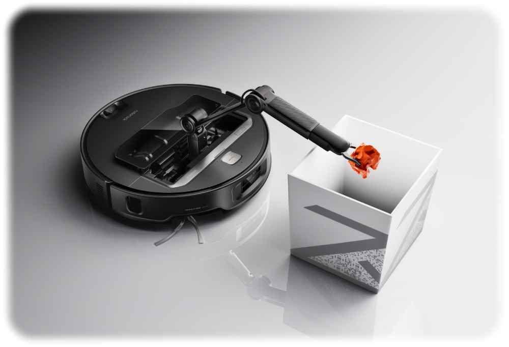 Der Saug- und Aufräumroboter "Z701" klappt einen 5-Achs-Arm aus, wenn er etwas zum Wegräumen findet. Die 3D-Orientierungssensoren dafür liefert Infineon an die Chinesen. Foto: Infinen /Roborocks