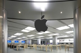 Ausgeschaltet: Am Tag +1 leuchtete der Apfel auch im einzigen ostdeutschen Apple Store in Dresden nicht mehr. Foto: Apple, Montage: hw