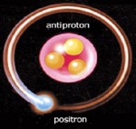 Ein Anti-Wasserstoffatom zum Beispiel besteht aus einem negativen Antiproton und einem (positiven) Positron. Abb..: Aegis