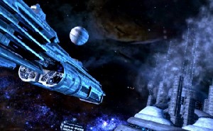 Der Kreuzer Atlas im Kampf gegen religiöse Extremisten, die der Supernova unserer Sonne engegenjubeln. Abb.: Headup