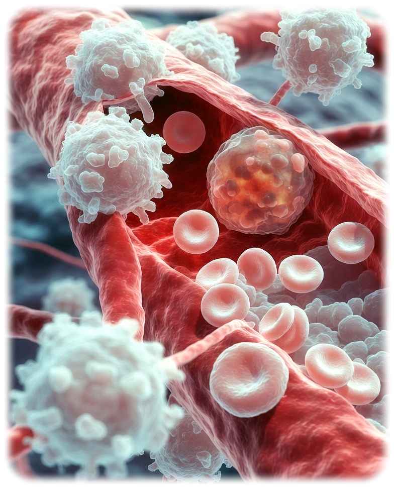Die körpereigene Abwehr greift bei EGPA-Patienten die eigenen Blutgefäße an. Visualisierung: KI Grok, Prompt: Heiko Weckbrodt