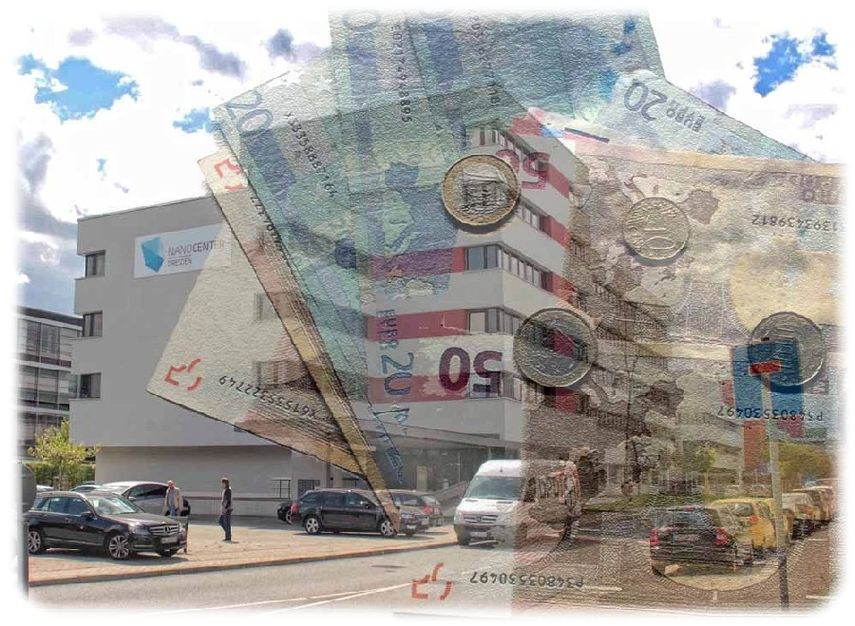 Versenkt schon seit Jahren Millionen Euronen: das städtische Nanoelektronikzentrum NanoZ in Dresden-Klotzsche. Fotos (2) & Montage: Heiko Weckbrodt