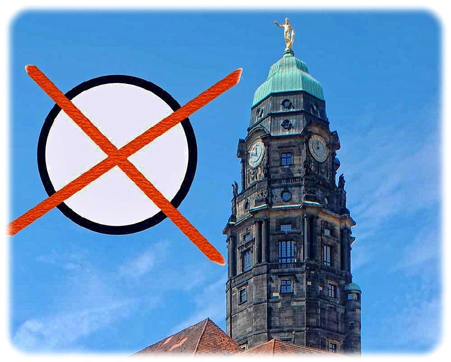 Das Rathaus Dresden vor der Stichwahl um den Oberbürgermeister-Posten. Foto (bearbeitet): Hans-Gerd Bosse, LH Dresden, Montage: hw