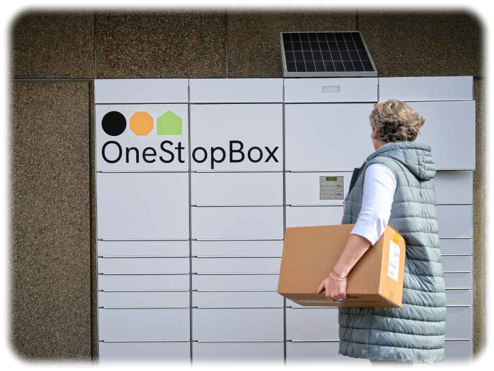 So sollen die Onestopboxen aussehen, für die DHL auch die anderen Paketdienste und Einzelhändler begeistern will. Foto: DHL