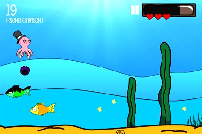 Als Tintenfisch bekleckern wir in der App "Oscar Oktopus" Fische - na toll!. Abb.: B. Lochmann