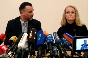 Die Pegida-Organisatoren Lutz Bachmann und Kathrin Oertel gaben heute ihre erste Pressekonferenz in Dresden. Foto: Winfried Schenk