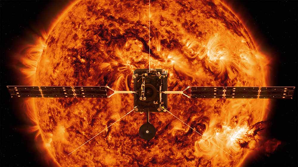 Die Illustration zeigt den Solar Orbiter der Esa mit der Sonne im Hintergrund. Montage: ESA/ ATG Media Lab/ NASA