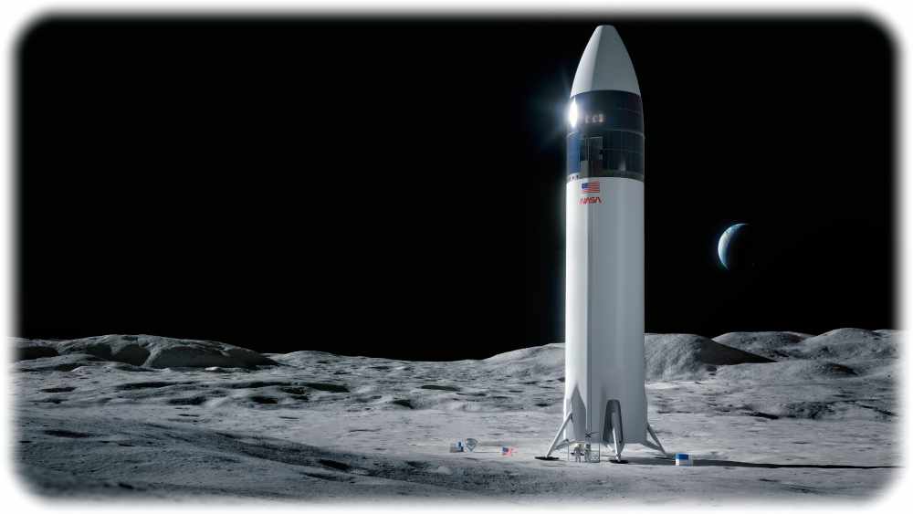 So etwa soll das Modul aussehen, mit der Astronauten künftig wieder auf dem Mond landen und von dort starten sollen. Künstlerische Visualisierung: SpaceX