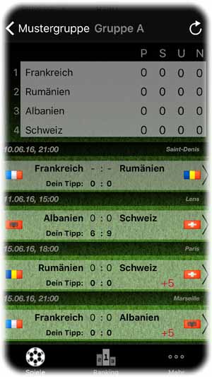 Die App "Tipstar France" automatisiert die Tippspiele der Fußball-Freunde. Abb.: Bildschirmfoto