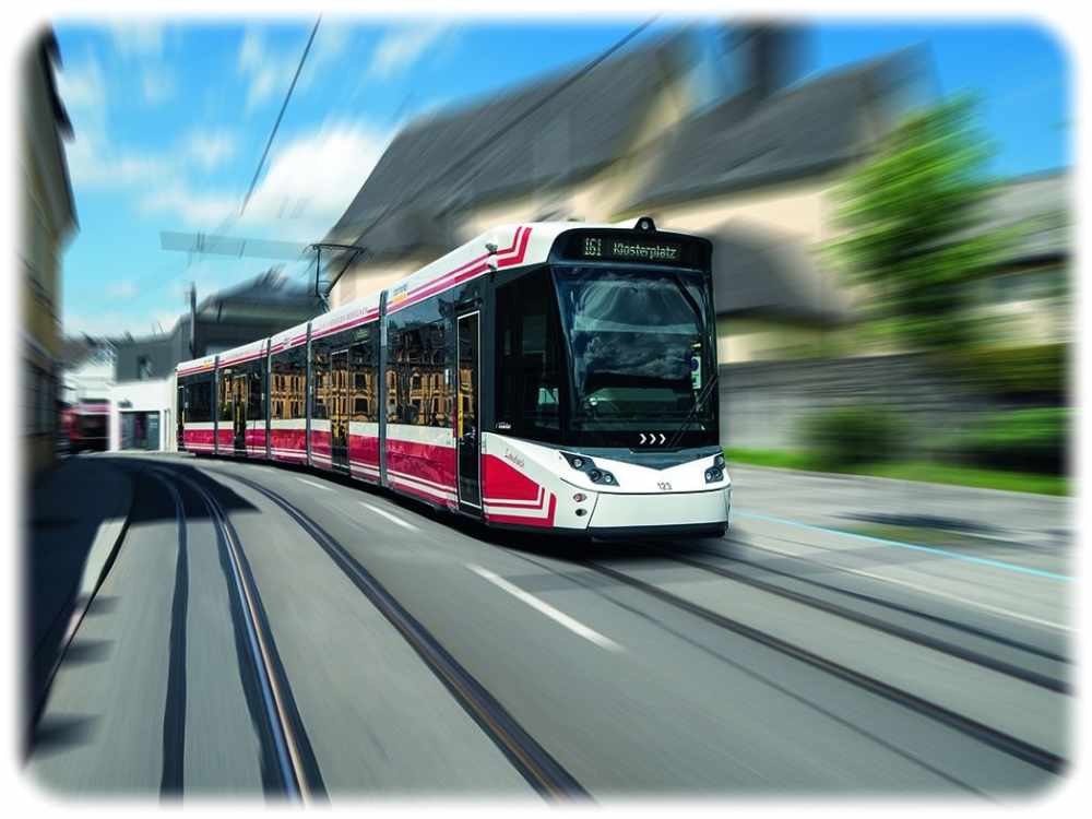 Die Visualisierung zeigt eine Stadler-Straßenbahn. Visualisierung: Stadlerrail